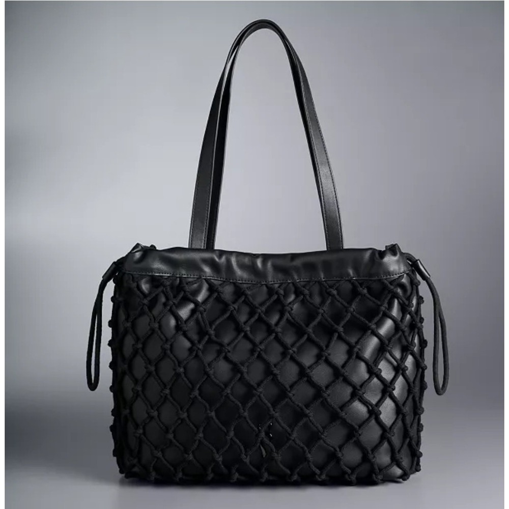 Womens Knotted Drawstring Tote Shopper Vera Wang Drawstring Faux Leather NWT $89